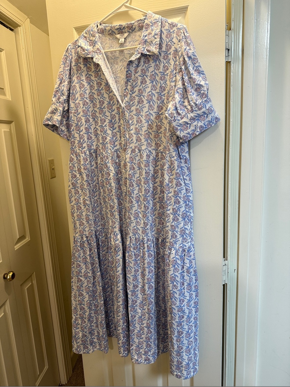 crown & ivy Cream Maxi Dress with Blue and Pink Floral Print